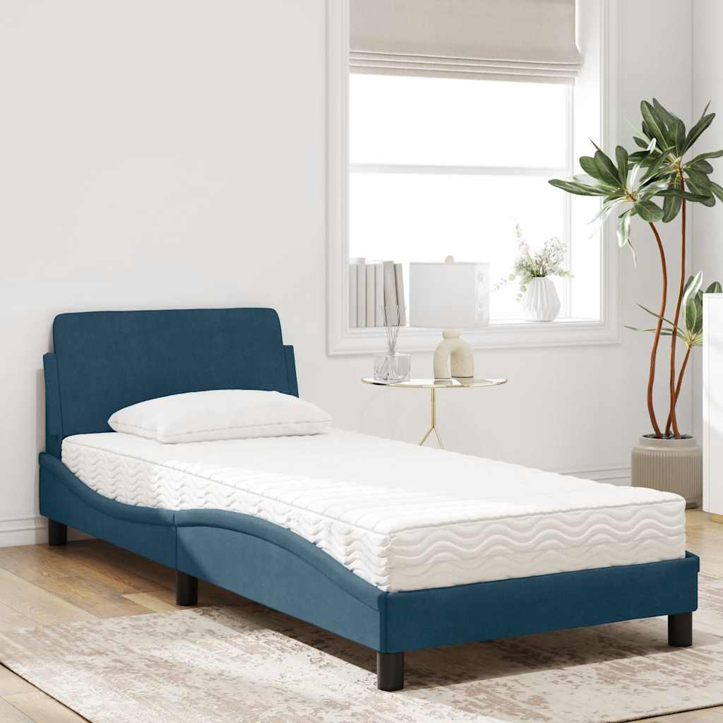Krevet s madracem Dover plavi 80 x 200 cm baršunasti