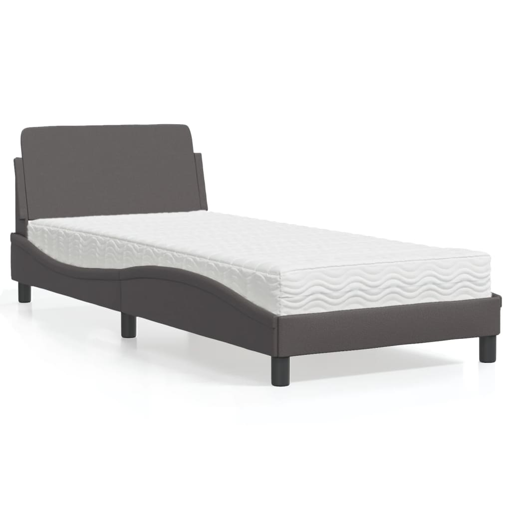 Krevet s madracem Dover sivi 80 x 200 cm od umjetne kože
