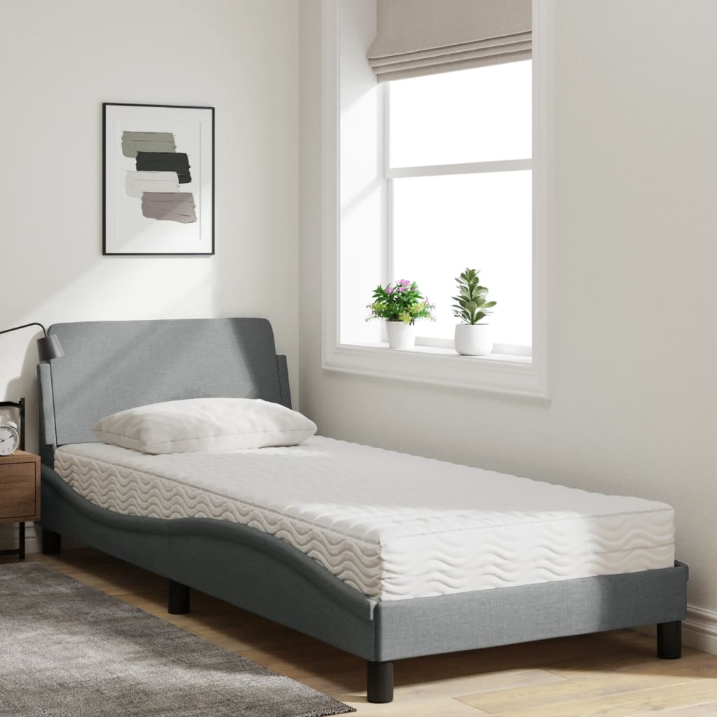Krevet s madracem Dover svjetlosivi 90x190 cm od tkanine