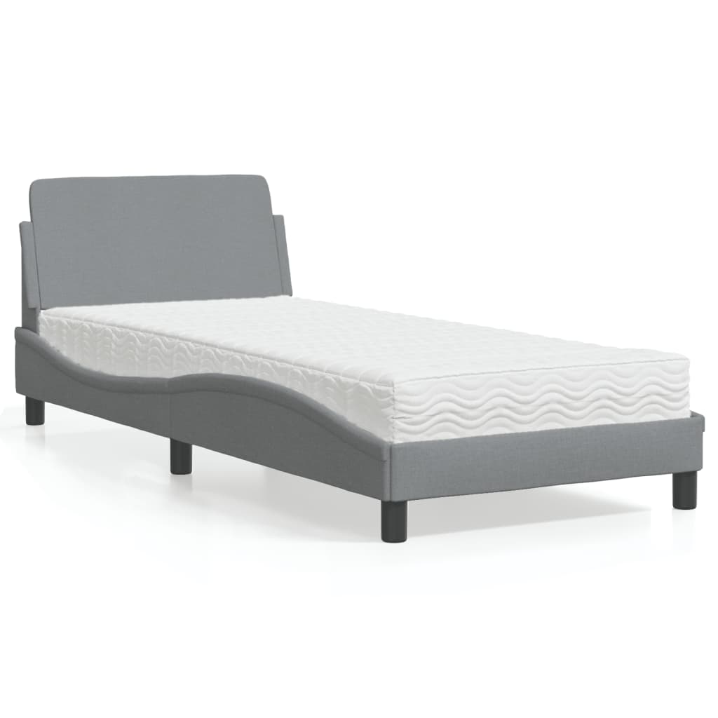 Krevet s madracem Dover svjetlosivi 90x190 cm od tkanine