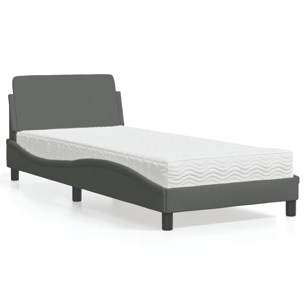 Krevet s madracem Dover tamnosivi 90 x 190 cm od tkanine