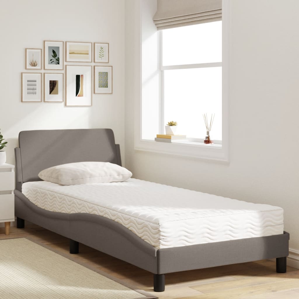 Krevet s madracem Dover smeđesivi 90x190 cm od tkanine