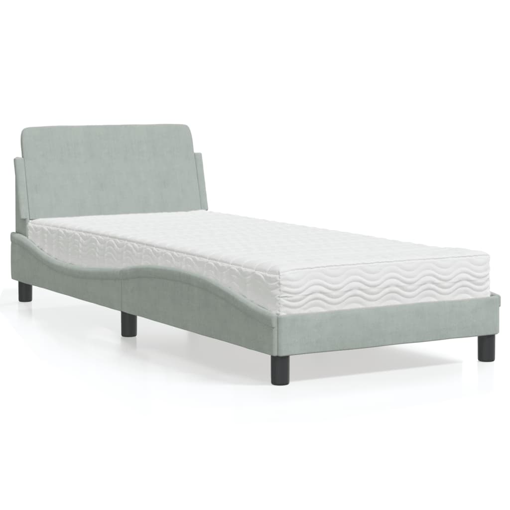 Krevet s madracem Dover svjetlosivi 90x190 cm baršunasti