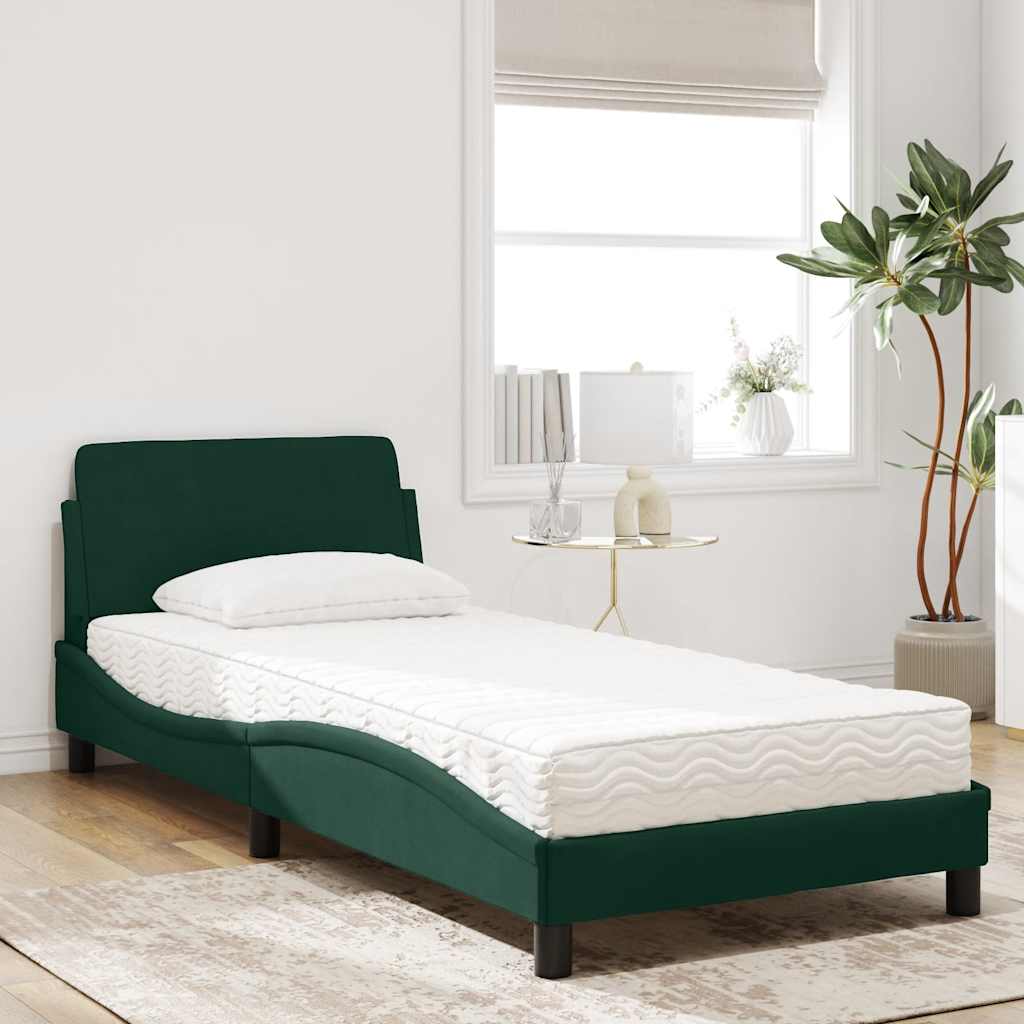 Krevet s madracem Dover tamnozeleni 90x190 cm baršunasti