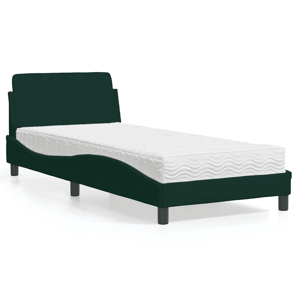 Krevet s madracem Dover tamnozeleni 90x190 cm baršunasti