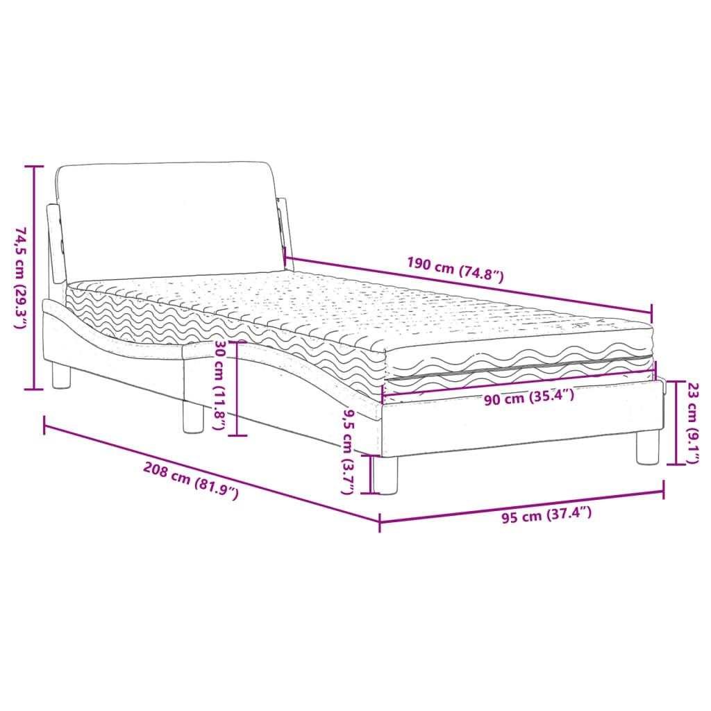 Krevet s madracem Dover crni 90x190 cm od umjetne kože