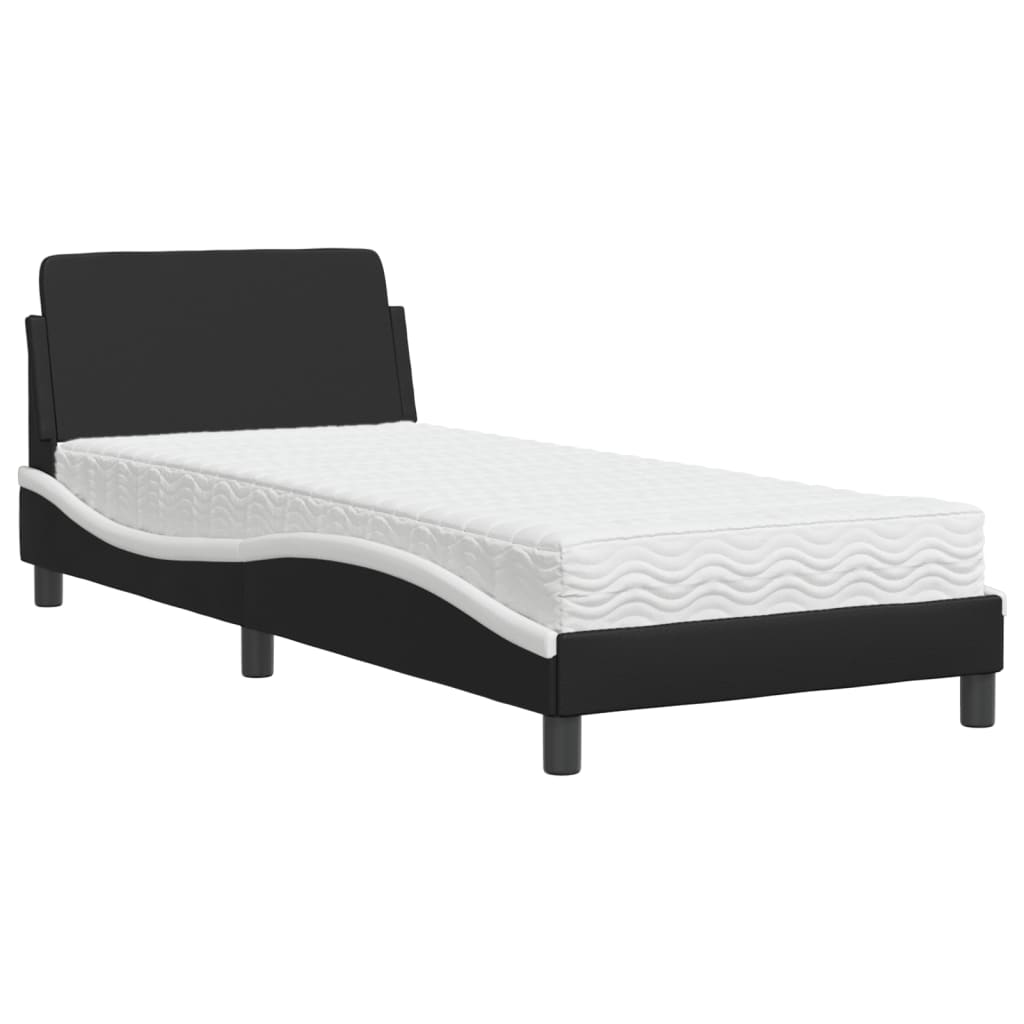 Krevet s madracem Dover crno-bijeli 90 x 190 cm od umjetne kože