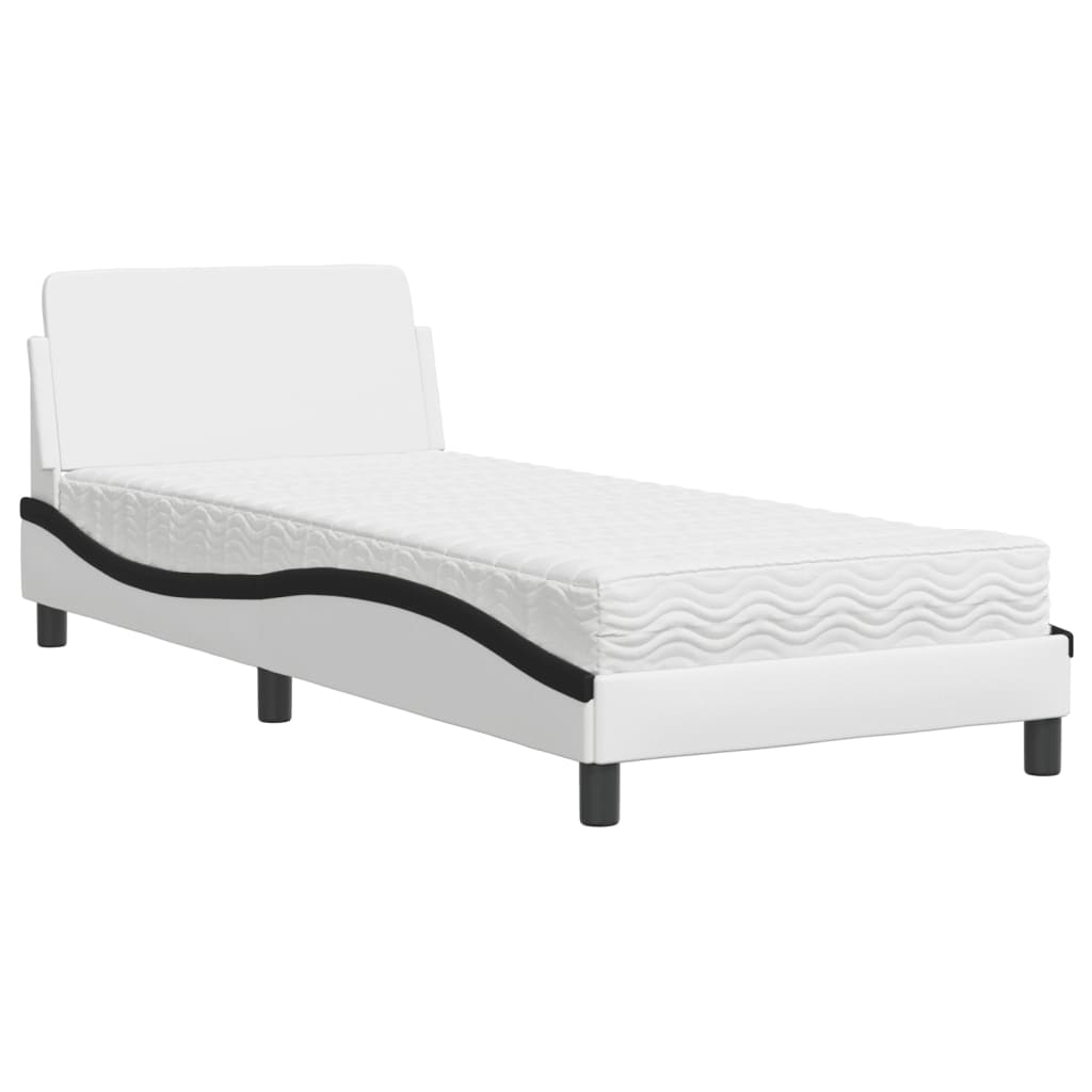 Krevet s madracem Dover bijeli-crni 90 x 190 cm od umjetne kože