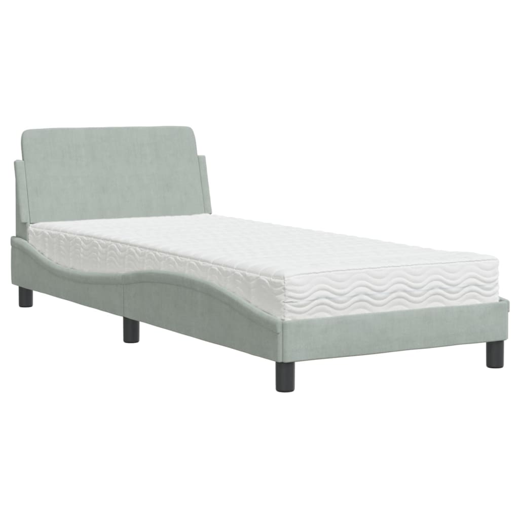 Krevet s madracem Dover svjetlosivi 90x190 cm baršunasti