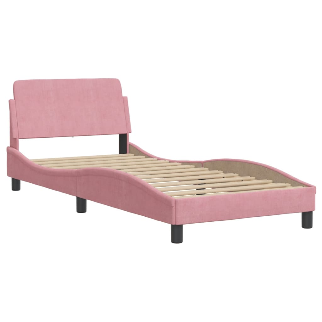 Krevet s madracem Dover ružičasti 90x200 cm baršunasti