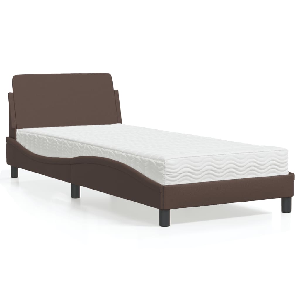 Krevet s madracem Dover smeđi 90 x 200 cm od umjetne kože