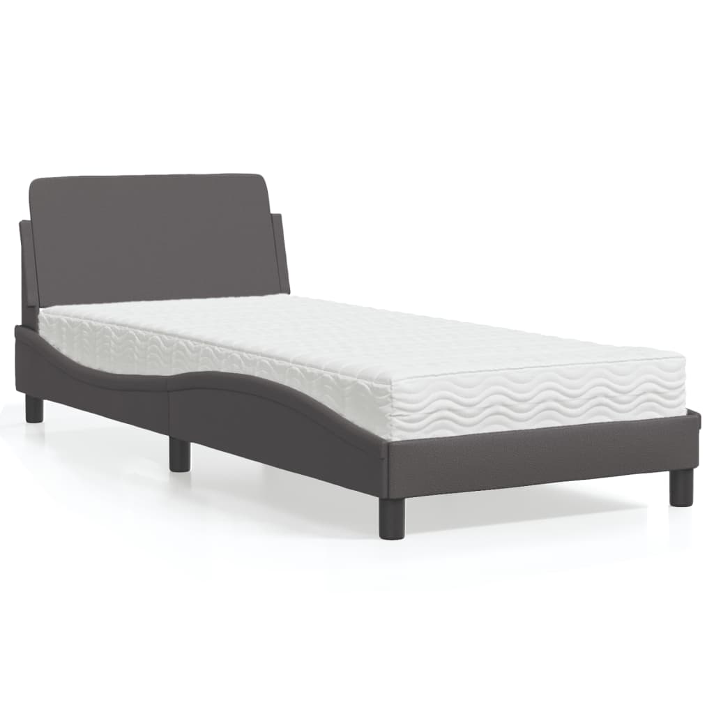 Krevet s madracem Dover sivi 90 x 200 cm od umjetne kože