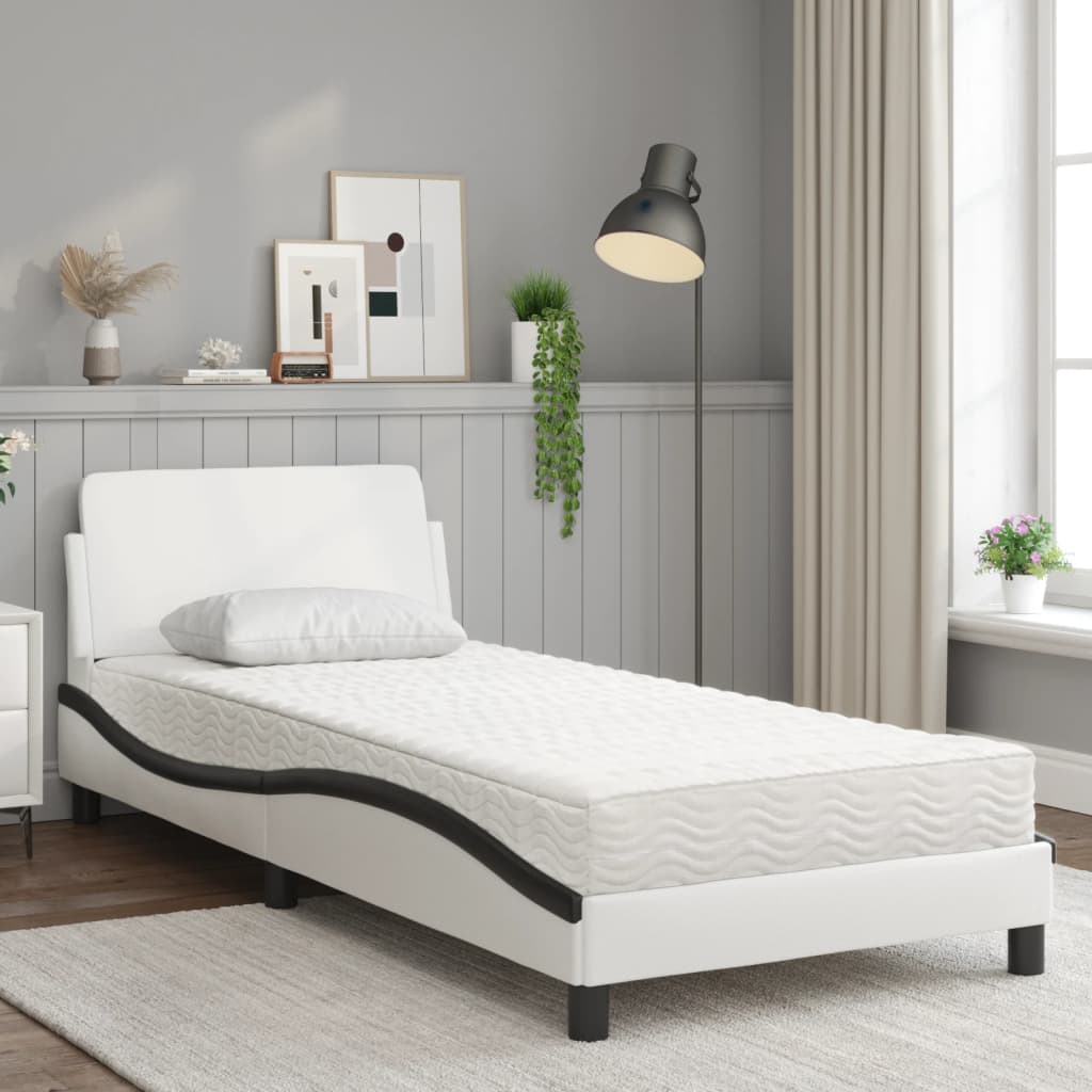 Krevet s madracem Dover bijelo-crni 90 x 200 cm od umjetne kože