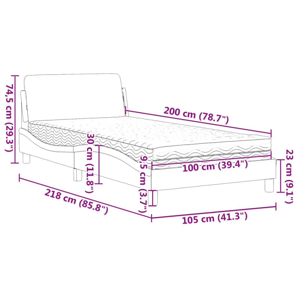 Krevet s madracem Dover tamnosivi 100 x 200 cm od tkanine