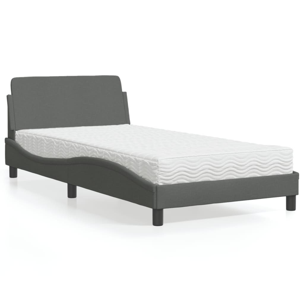 Krevet s madracem Dover tamnosivi 100 x 200 cm od tkanine
