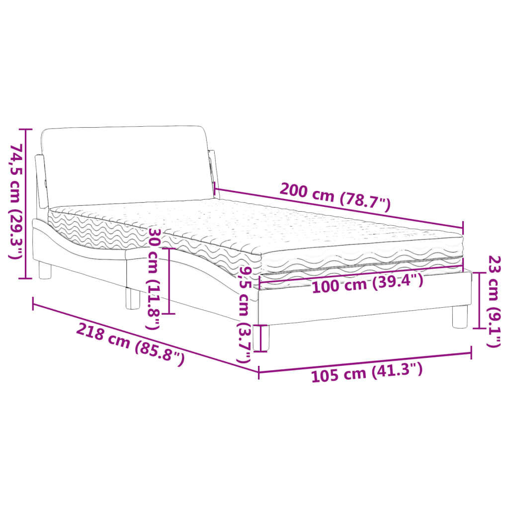 Krevet s madracem Dover crni 100 x 200 cm od tkanine