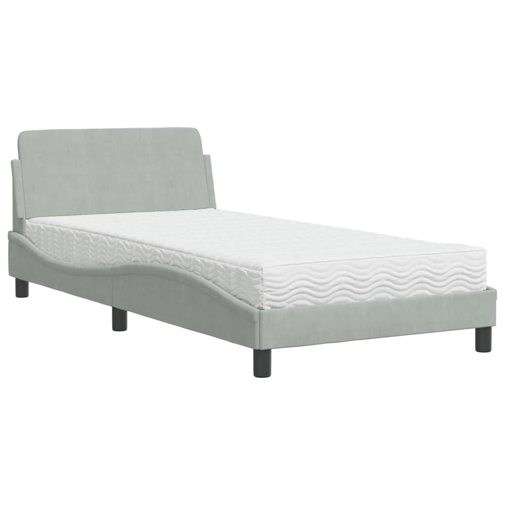 Krevet s madracem Dover svjetlosivi 100x200 cm baršunasti