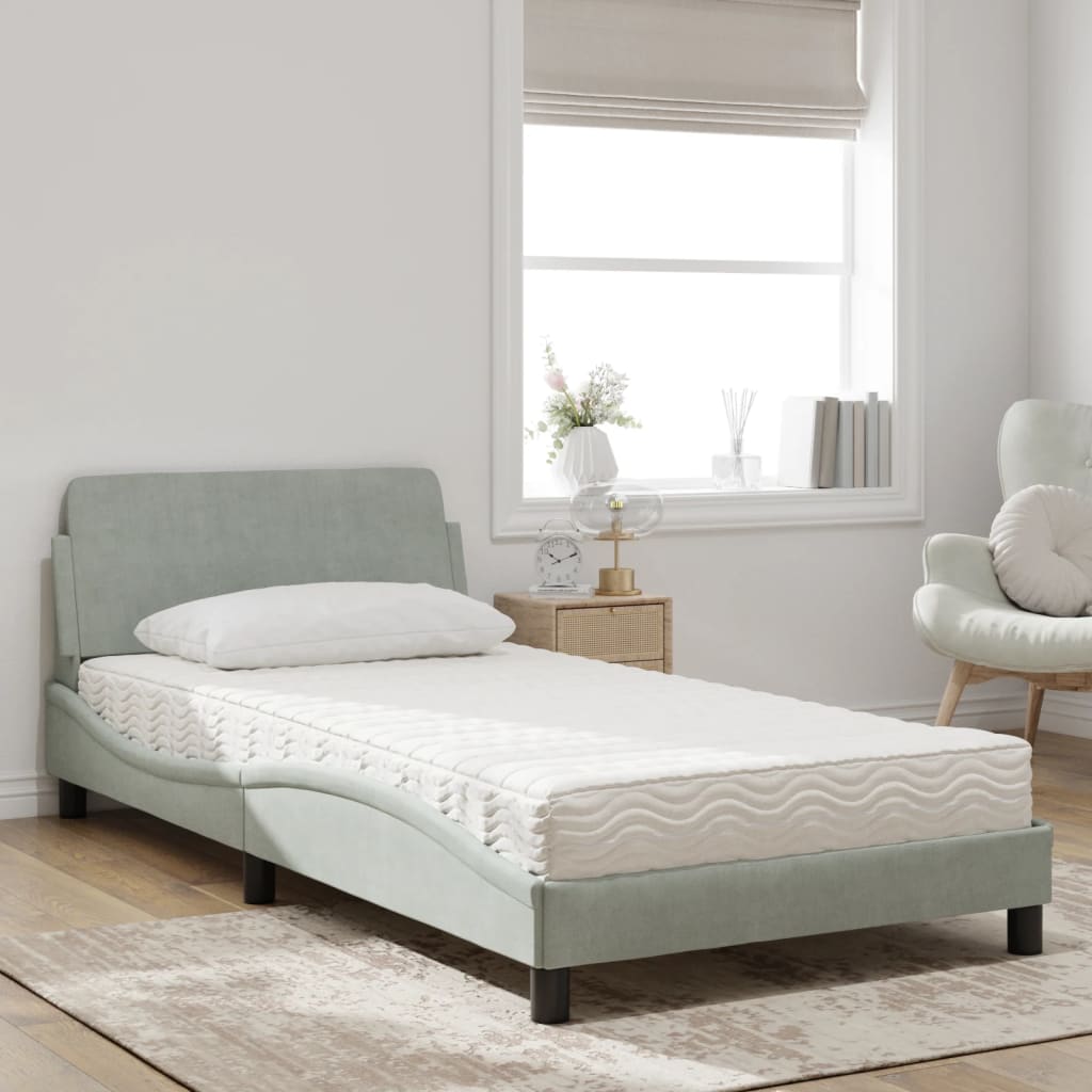 Krevet s madracem Dover svjetlosivi 100x200 cm baršunasti