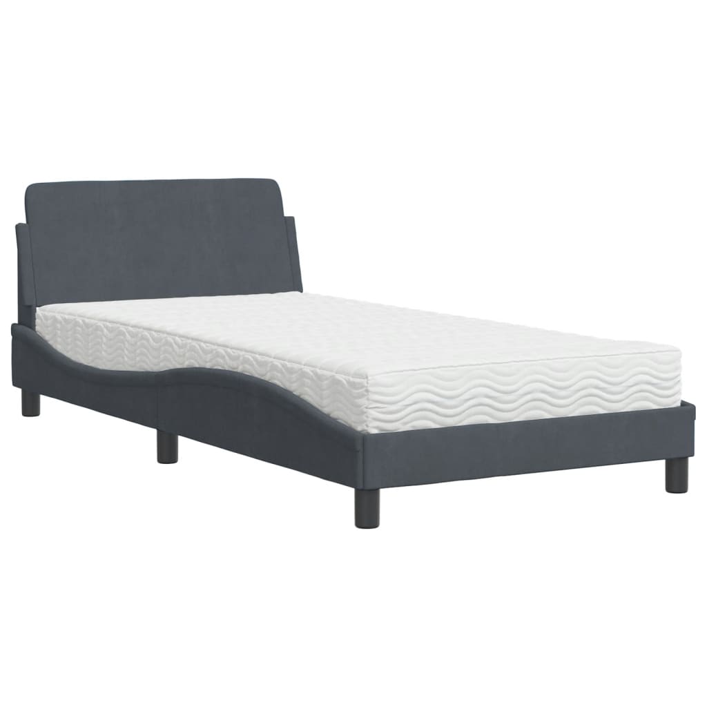 Krevet s madracem Dover tamnosivi 100x200 cm baršunasti