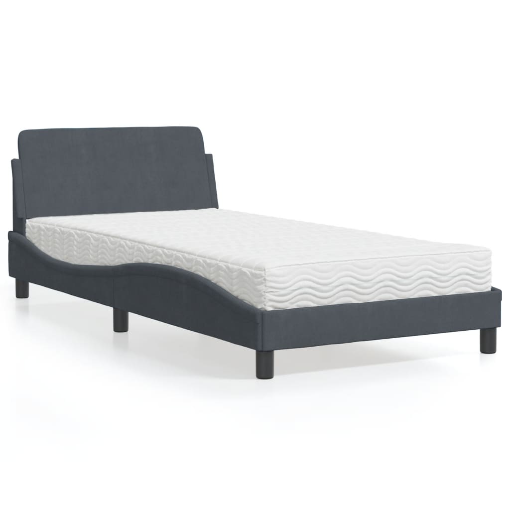 Krevet s madracem Dover tamnosivi 100x200 cm baršunasti