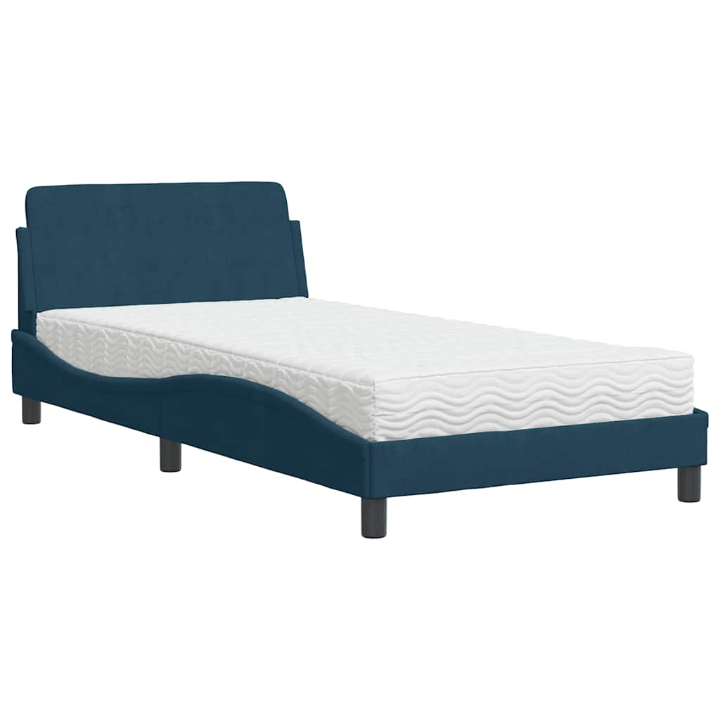 Krevet s madracem Dover plavi 100 x 200 cm baršunasti