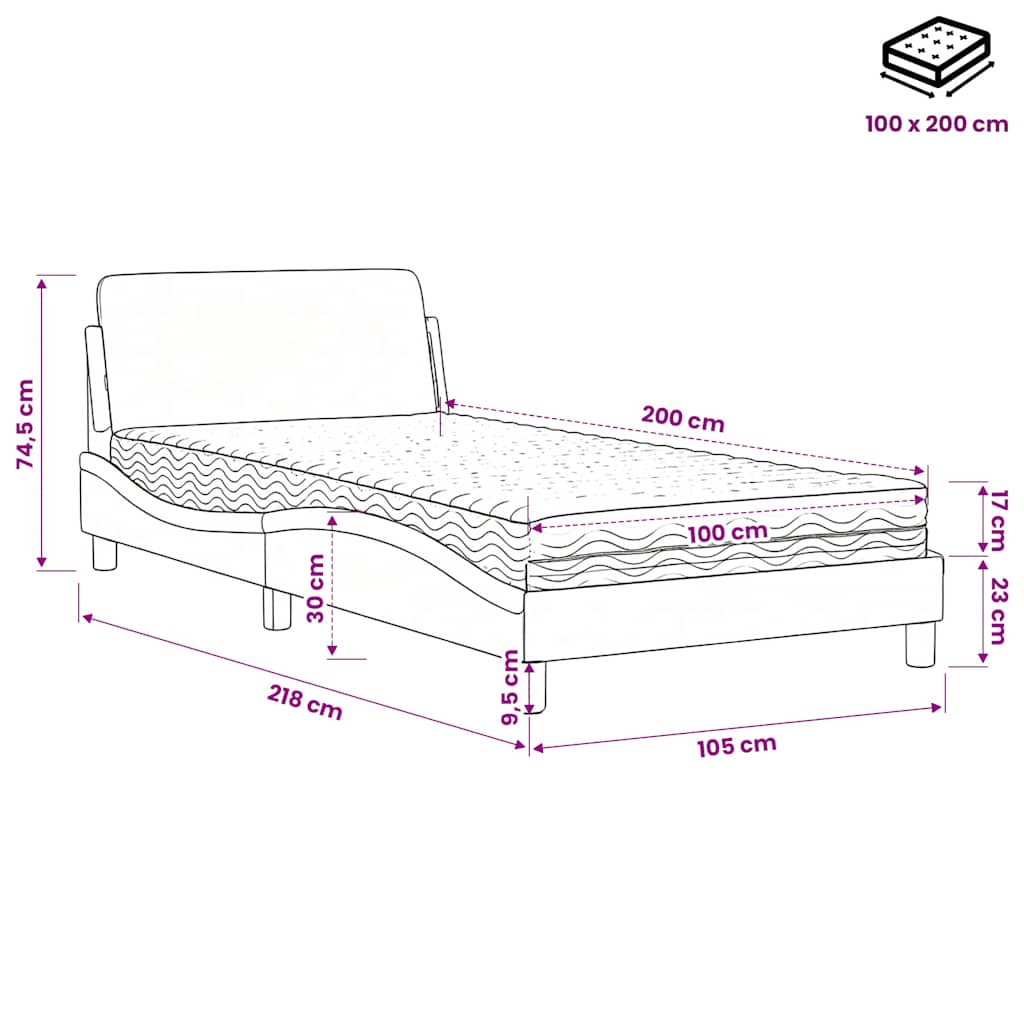 Krevet s madracem Dover crni 100 x 200 cm od umjetne kože