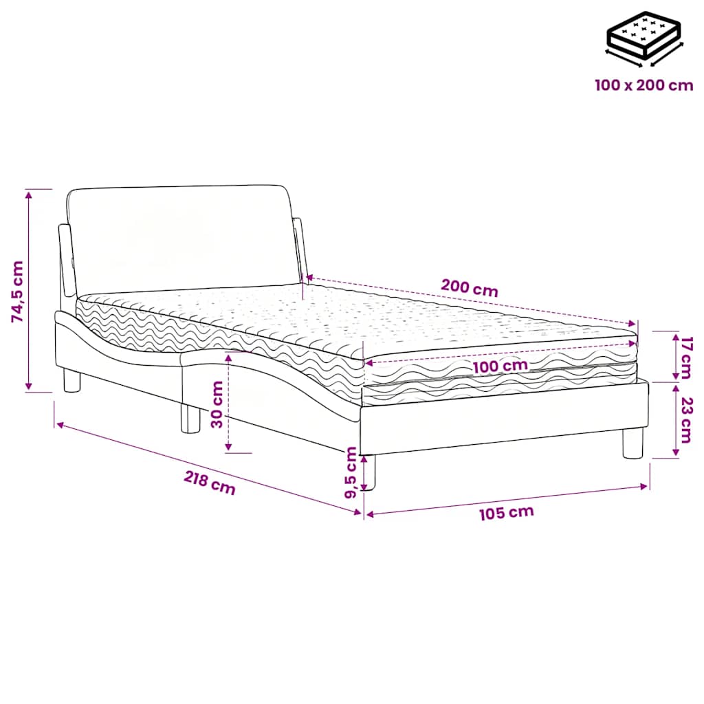 Krevet s madracem Dover bijeli 100 x 200 cm od umjetne kože
