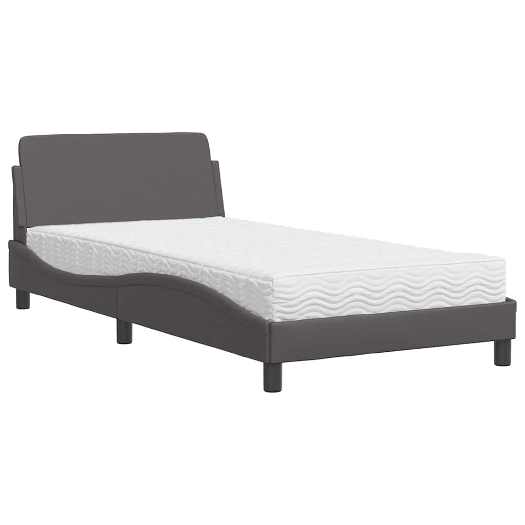 Krevet s madracem Dover sivi 100 x 200 cm od umjetne kože