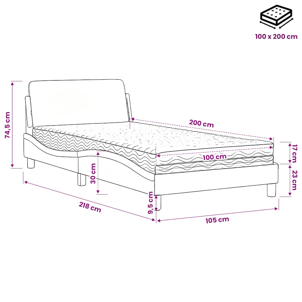 Krevet s madracem Dover sivi 100 x 200 cm od umjetne kože