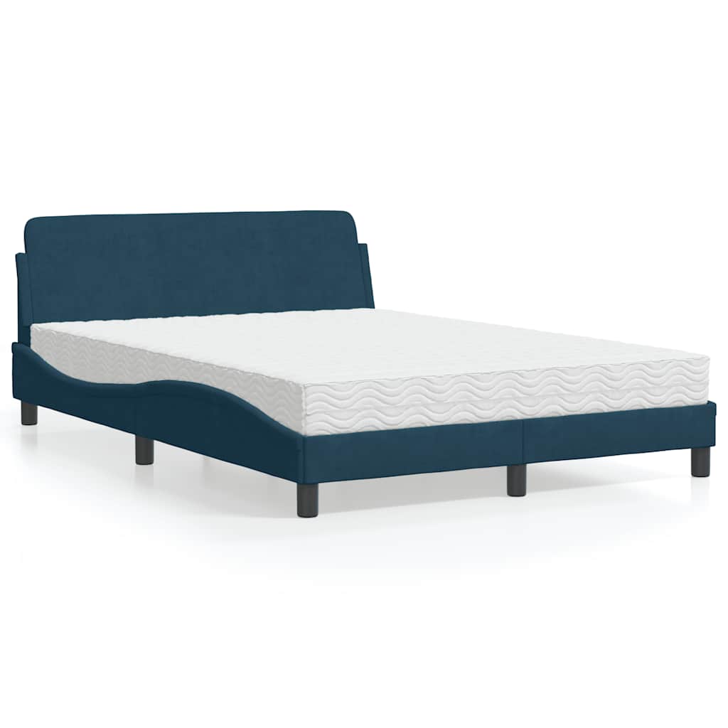 Krevet s madracem Dover plavi 140x190 cm baršunasti