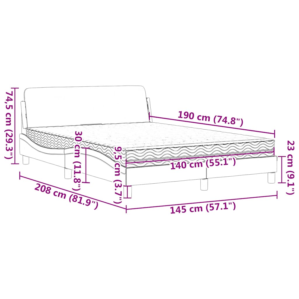 Krevet s madracem Dover plavi 140x190 cm baršunasti