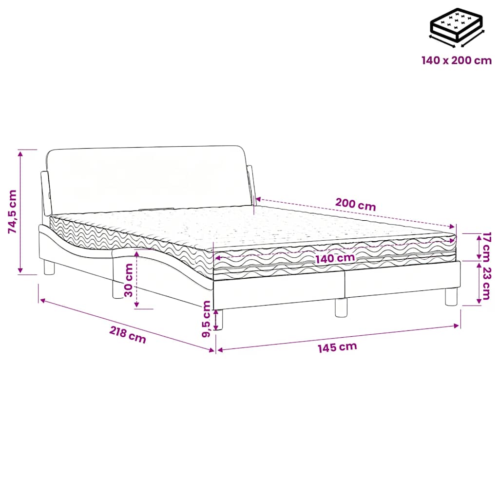Krevet s madracem Dover plavi 140x200 cm baršunasti