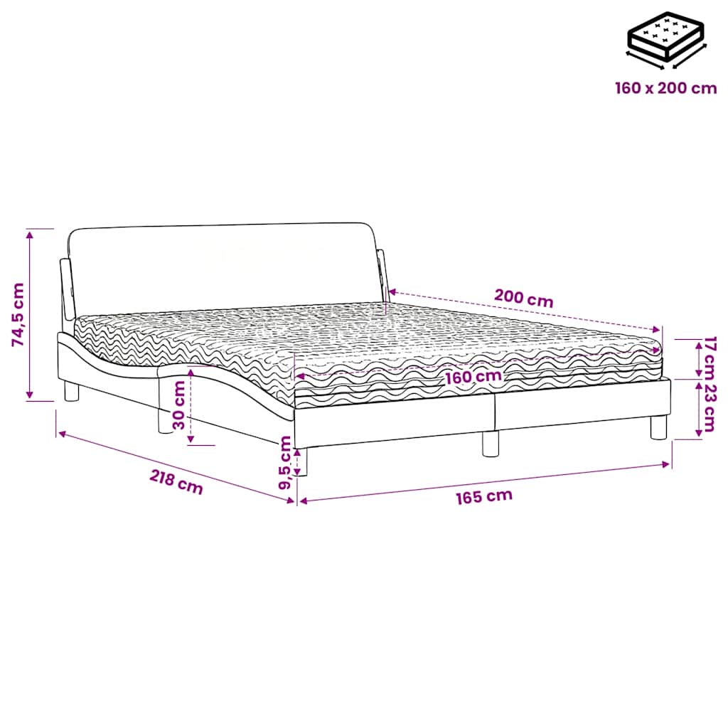Krevet s madracem Dover plavi 160x200 cm od tkanine