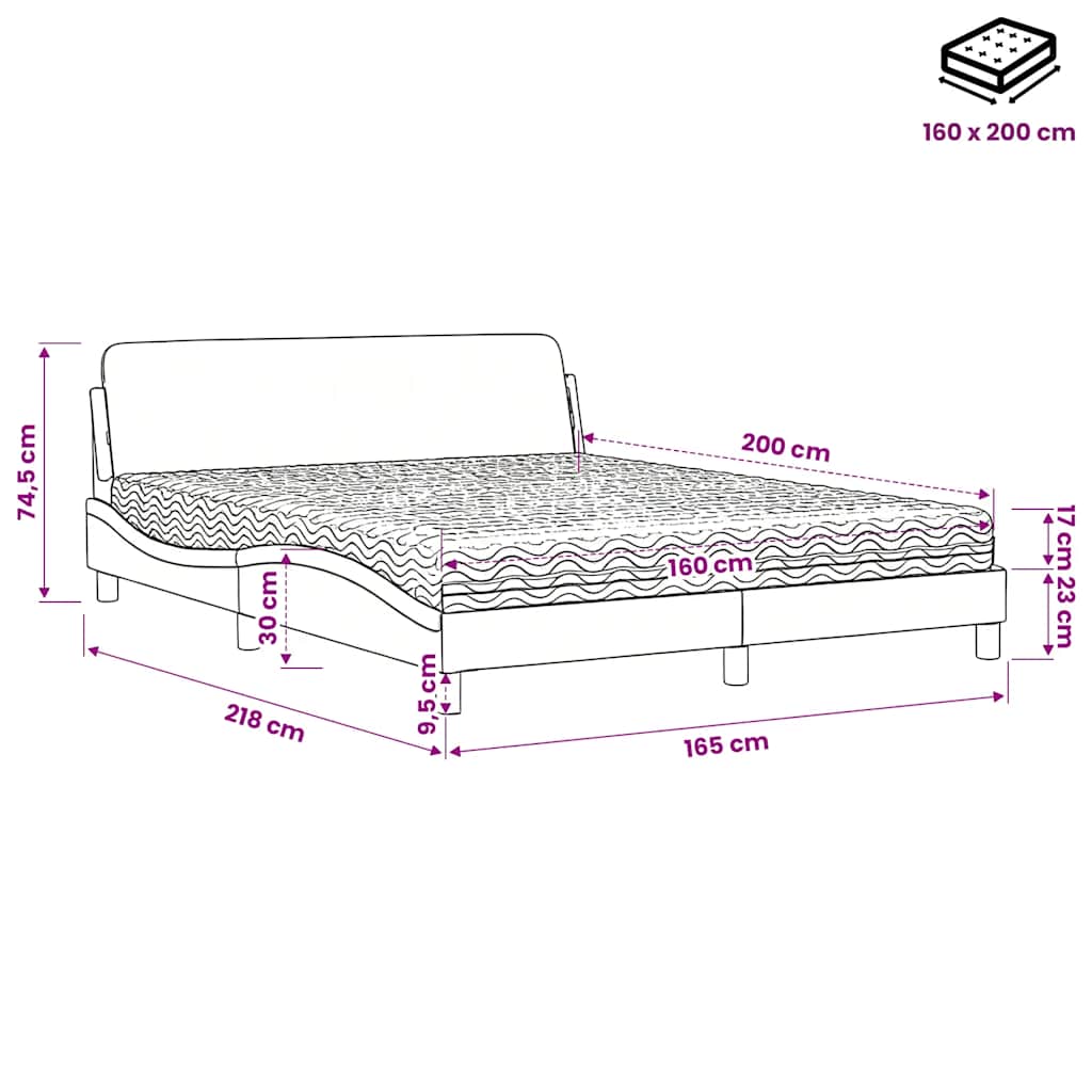 Krevet s madracem Dover tamnosivi 160x200 cm baršunasti