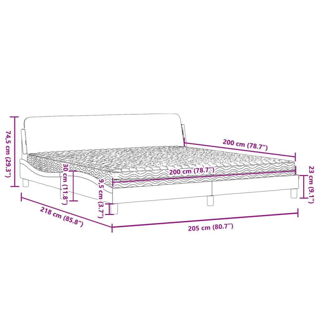 Krevet s madracem Dover svjetlosivi 200 x 200 cm od tkanine