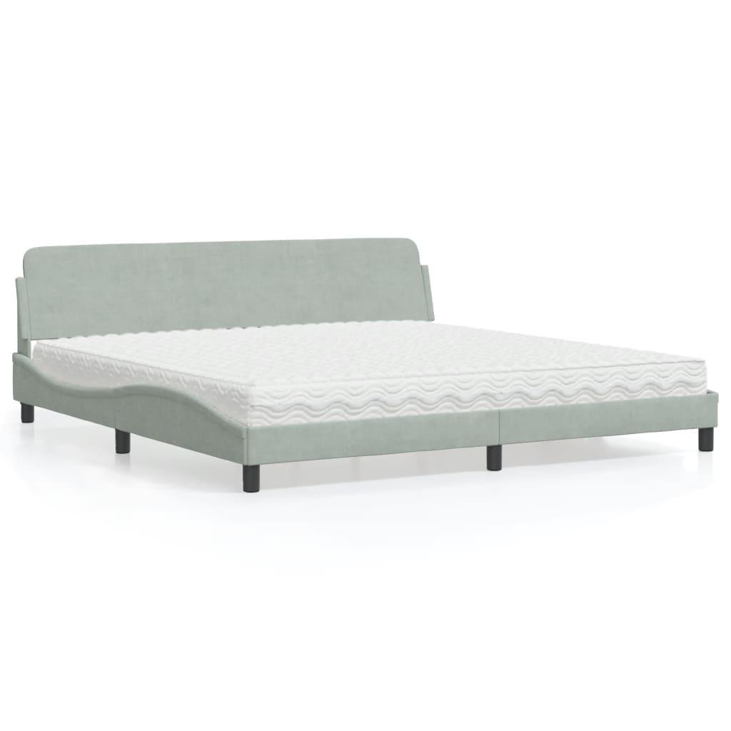 Krevet s madracem Dover svjetlosivi 200x200 cm baršunasti