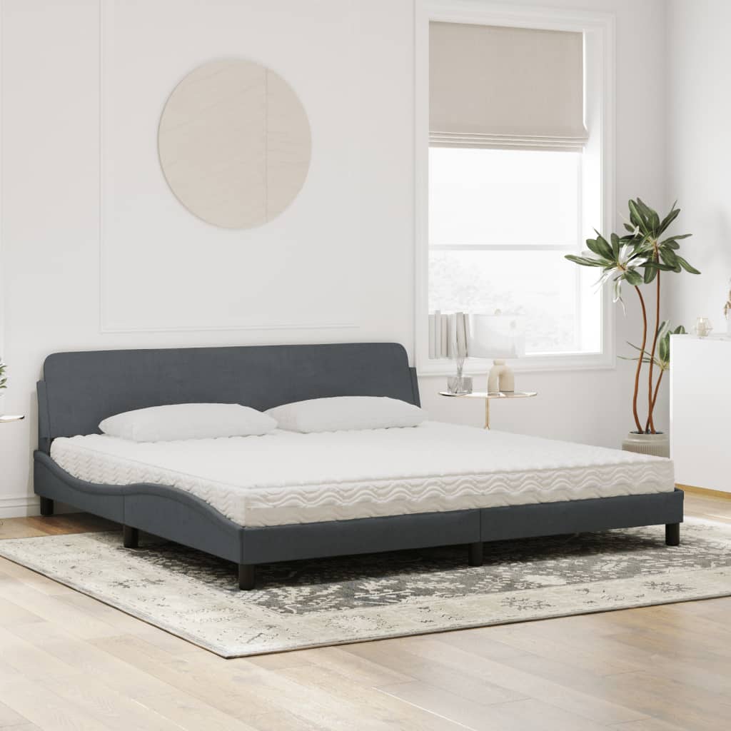 Krevet s madracem Dover tamnosivi 200x200 cm baršunasti