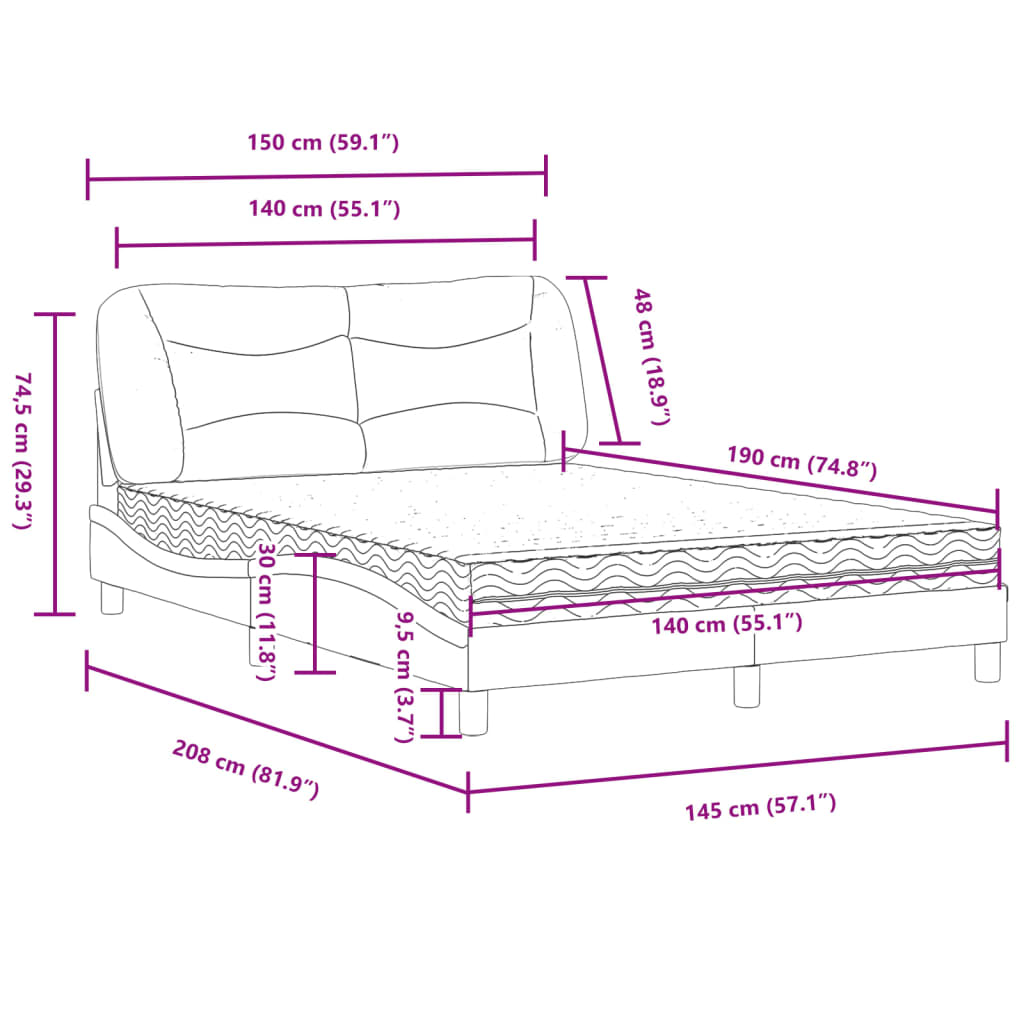 Krevet s madracem Hvar crni 140 x 190 cm od tkanine