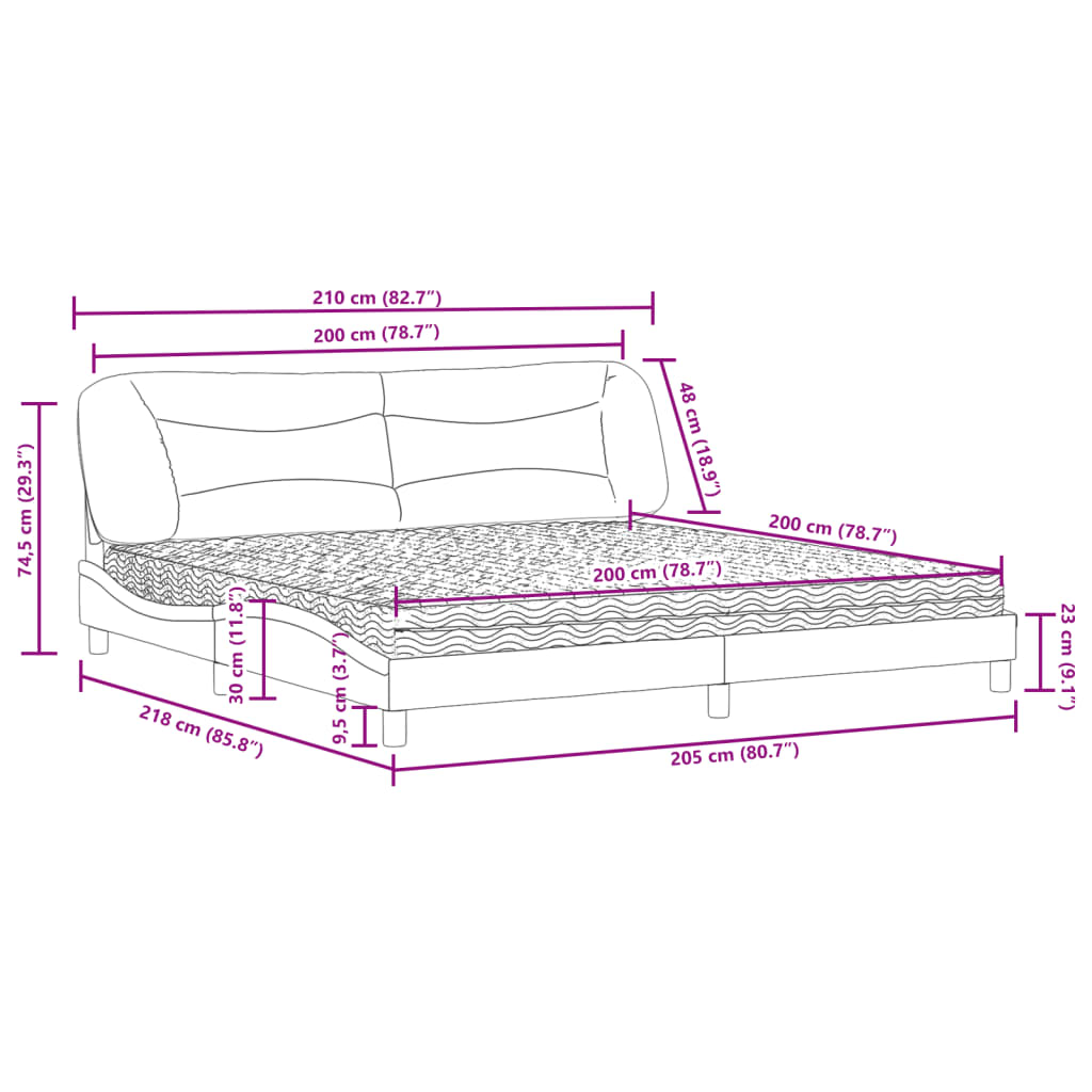 Krevet s madracem Hvar crni 200x200 cm od tkanine