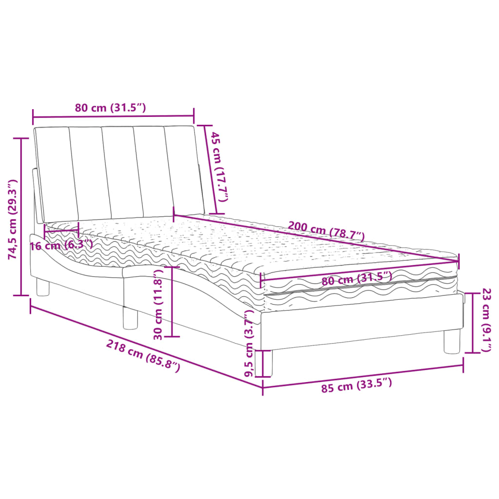 Krevet s madracem Hanko tamnosivi 80 x 200 cm baršunasti