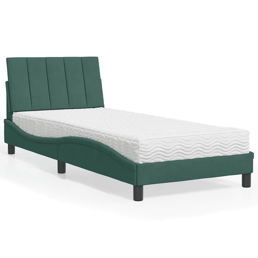 Krevet s madracem Hanko tamnozeleni 80 x 200 cm baršunasti