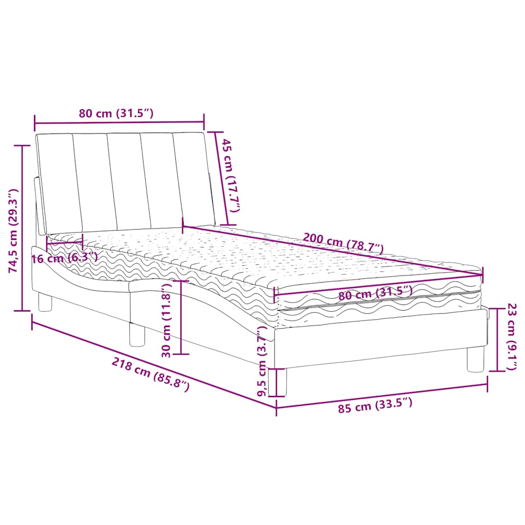Krevet s madracem Hanko plavi 80 x 200 cm baršunasti