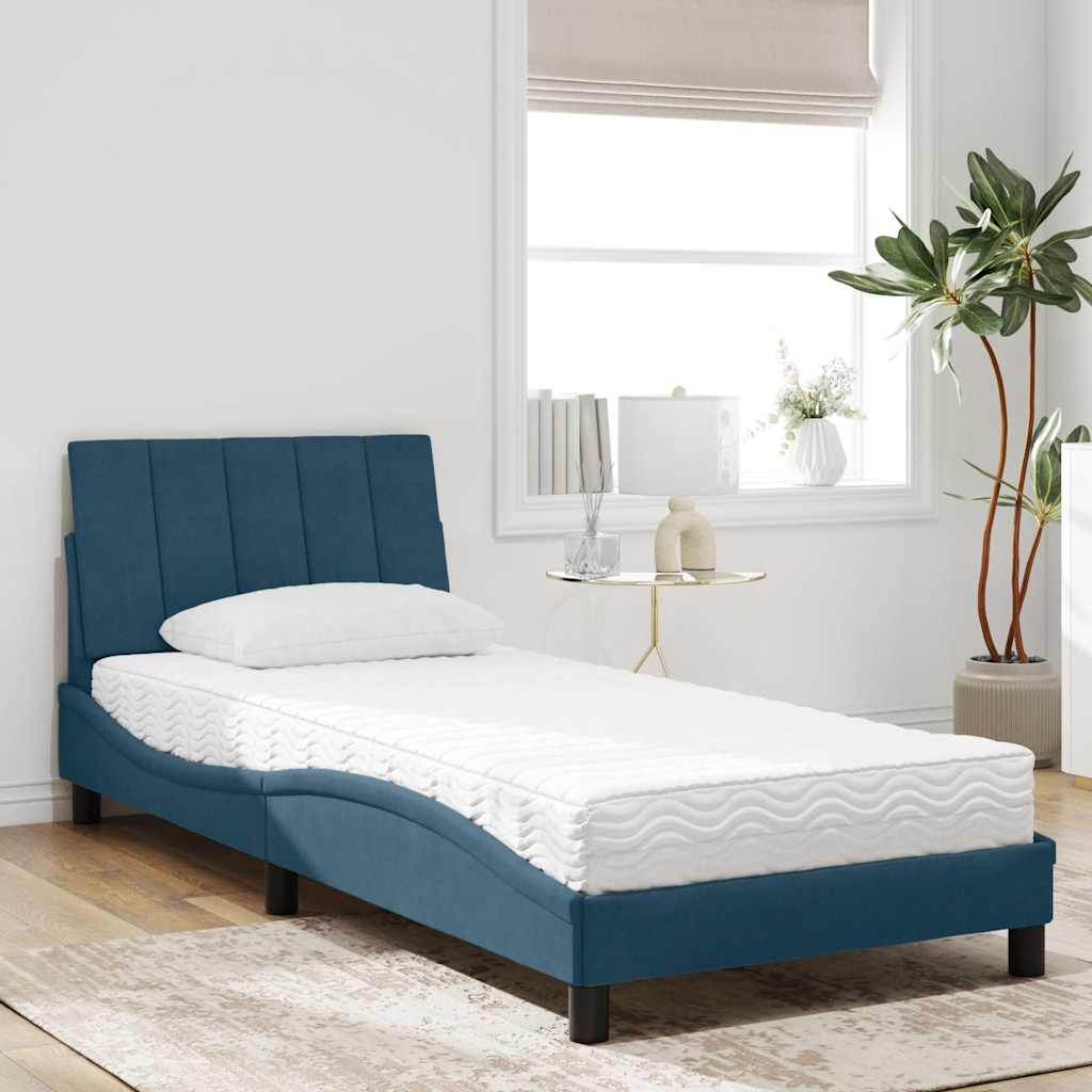 Krevet s madracem Hanko plavi 80 x 200 cm baršunasti