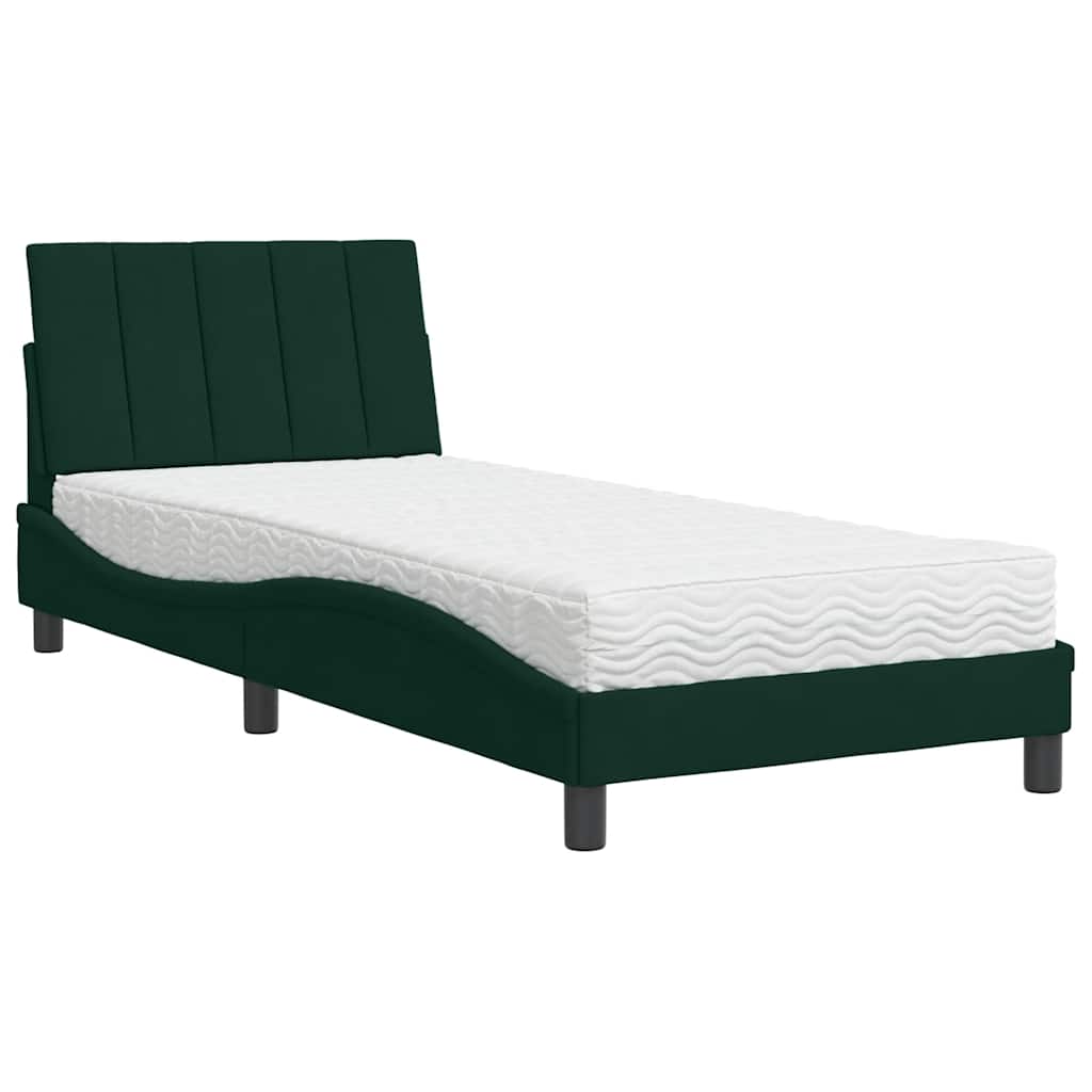 Krevet s madracem Hanko tamnozeleni 90x190 cm baršunasti