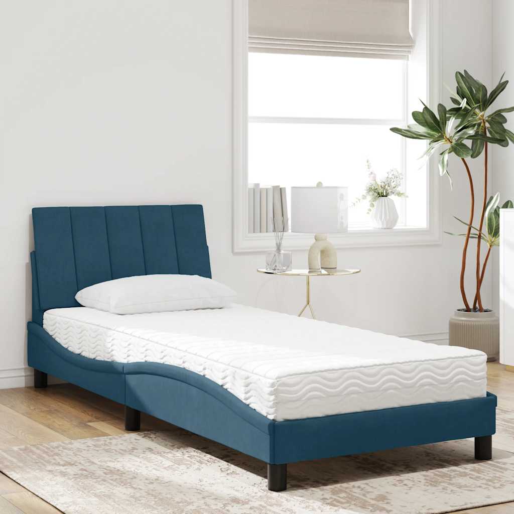 Krevet s madracem Hanko plavi 90x190 cm baršunasti