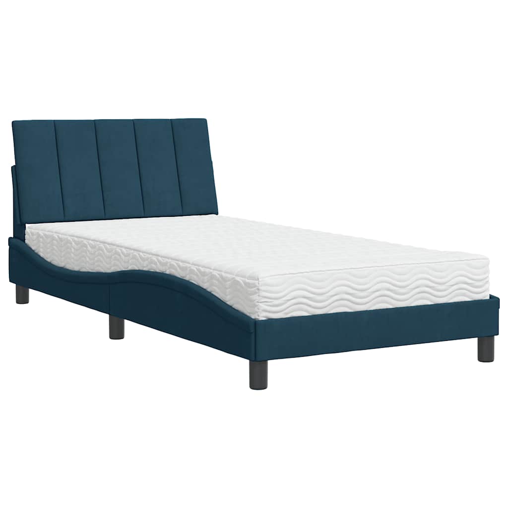 Krevet s madracem Hanko plavi 100 x 200 cm baršunasti