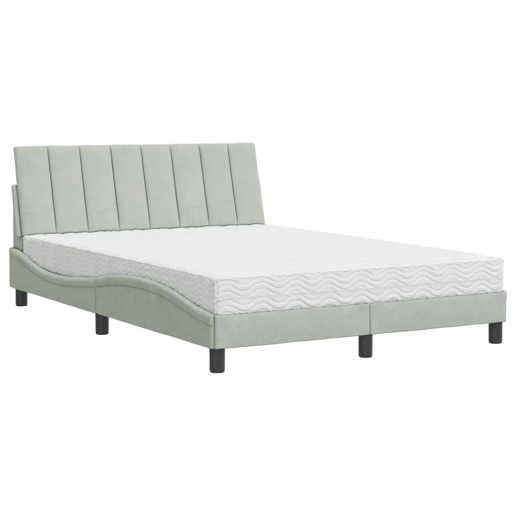Krevet s madracem Hanko svjetlosivi 140x190 cm baršunasti