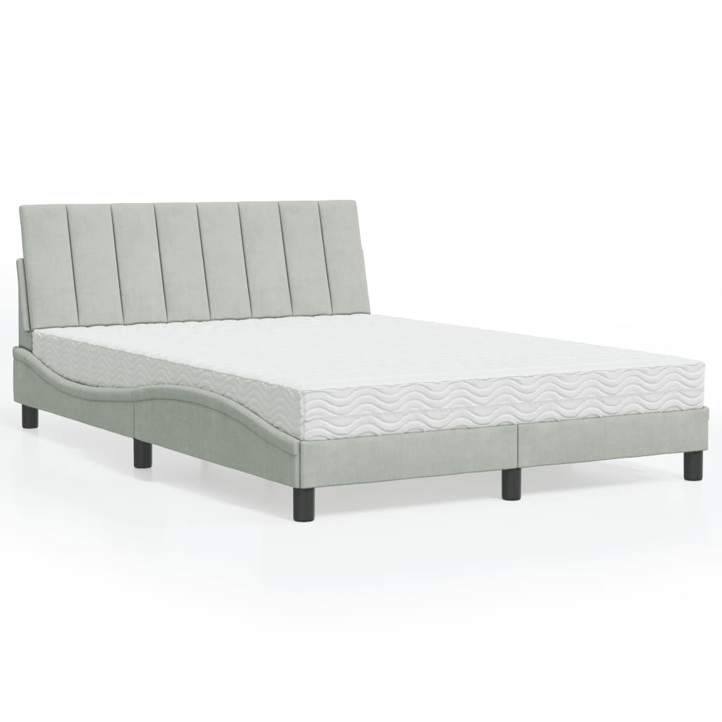 Krevet s madracem Hanko svjetlosivi 140x190 cm baršunasti