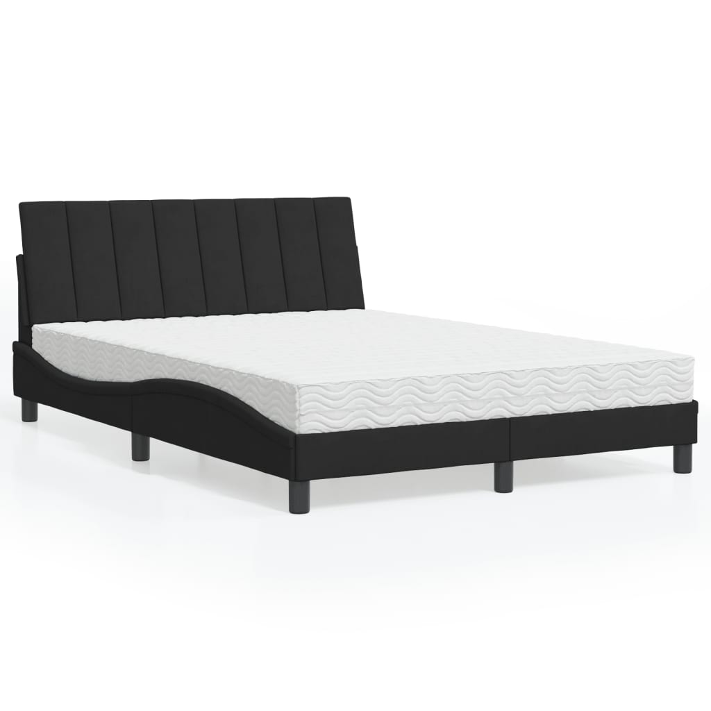 Krevet s madracem Hanko crni 140 x 190 cm baršunasti
