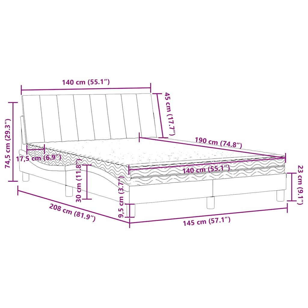 Krevet s madracem Hanko tamnozeleni 140x190 cm baršunasti